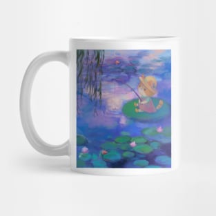 Cat Fishing Among Monet Water Lilies Mug